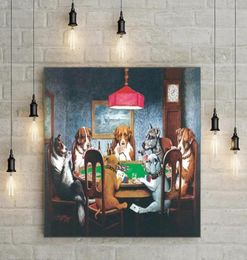 Ingelijste pokerspelende honden 2 handbeschilderde dierenmuurkunst olieverfschilderijen op canvas voor woondecoratie Museumkwaliteit Multi maten4526606