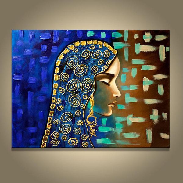 Lienzo pintado a mano enmarcado pintura al óleo chica egipcia hogar sala de estar decoración cuadros arte de pared pinturas abstractas modernas AMP60