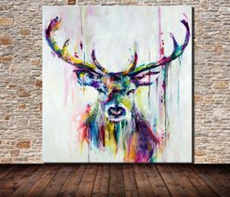 Enmarcado Sin marco Pintado a mano de alta calidad Impresión en HD Pintura de arte animal abstracto moderno Ciervos Decoración de pared para el hogar sobre lienzo Tamaños múltiples 915512015