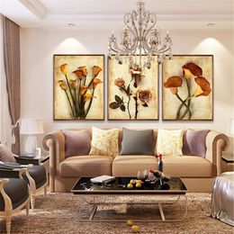 Arte de la lona sin marco Pintura al óleo Diseño de pintura de flores Decoración para el hogar Impresión Arte de la pared Imagen modular para la pared de la sala de estar 3 paneles Y2203w