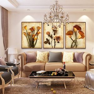 Peinture à l'huile sur toile sans cadre, motif de fleurs, décoration d'intérieur, impression murale, image modulaire pour mur de salon, 3 panneaux Y2162S