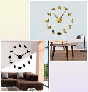 Frameloze katten silhouet wall art clock horloge kittens 3d diy wandklok speelse kattenvorm grote naalden meisje kamer kit decoratie 207117605