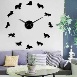 Sans cadre Cavalier King Charles Spaniel 3D bricolage horloge murale chien animal de compagnie chiot boutique mur Art déco autocollants créatifs pour salon X0726233o