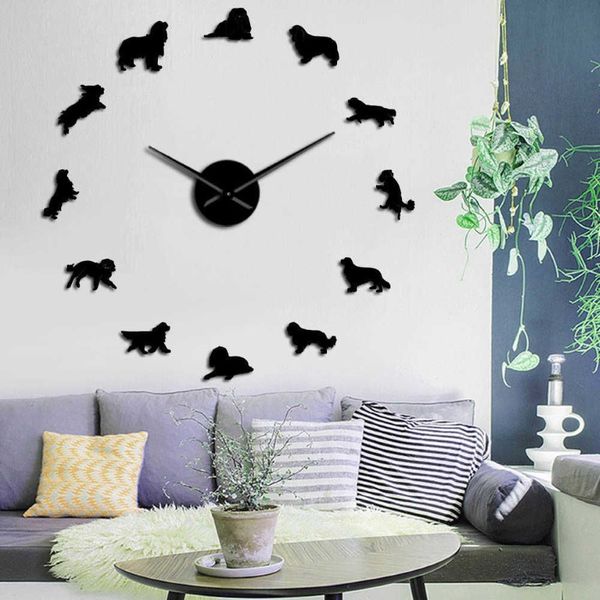 Sin marco Cavalier King Charles Spaniel 3D DIY Reloj de pared perro mascota cachorro tienda pared Art Deco pegatinas creativas para sala de estar X0726248R