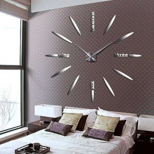 Sans cadre DIY Horloge Murale 3D Miroir Horloge Murale Grand Muet Stickers Muraux pour Salon Chambre Décorations Pour La Maison Big Time Clock 210930