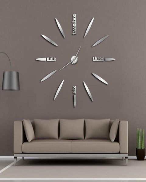 Reloj de pared DIY sin marco, reloj de pared con espejo 3D, pegatinas silenciosas grandes para sala de estar, dormitorio, decoraciones para el hogar, Big Time2619760