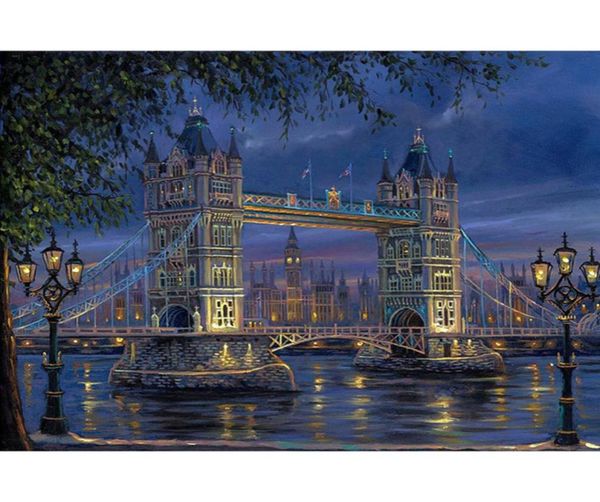 Paysage de pont de Londres sans cadre peinture à la main par numéros tableau d'art mural peint à la main pour la décoration de la maison 40x50 cm oeuvre 7630127