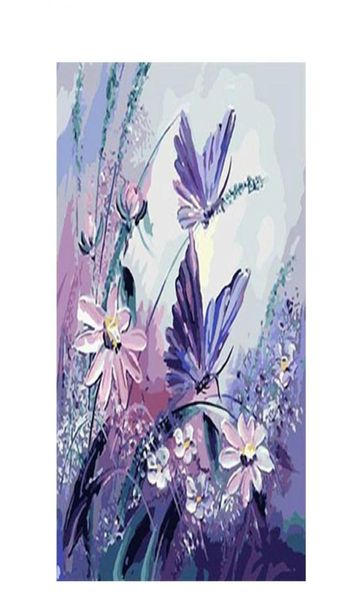 Papillon violet sans cadre peinture à la main par numéros Kits peinture acrylique sur toile cadeau Unique pour la décoration intérieure 40x50 cm goutte 1262301