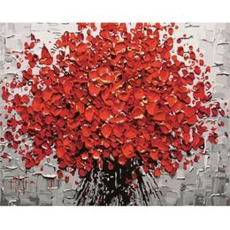 Peinture numérique par numéros de fleurs rouges sans cadre, peinture acrylique abstraite, Art mural moderne, peinture sur toile pour décoration de maison, 306D