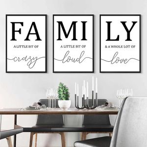 Frameloze eenvoudige zwart -witte familie posters Moderne canvas schilderen Wall Art Printing Foto's voor woonkamer Home Decoratie J240505