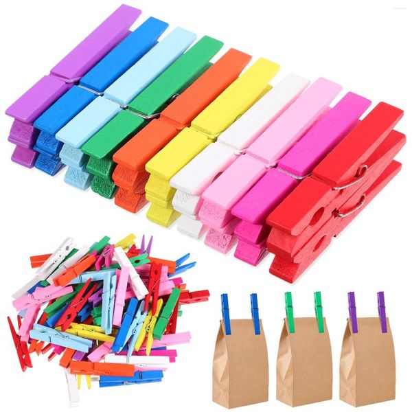 Marcos 100 PCS Pinzas de colores Clips de madera coloridos Abrazaderas decorativas para colgar ropa Pos Imágenes Artesanías