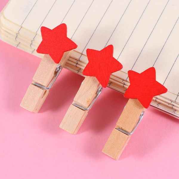 Frames 100pcs 35cm Clip en bois Clamp PO Mini Star Shape Message Note Mémo (rouge)