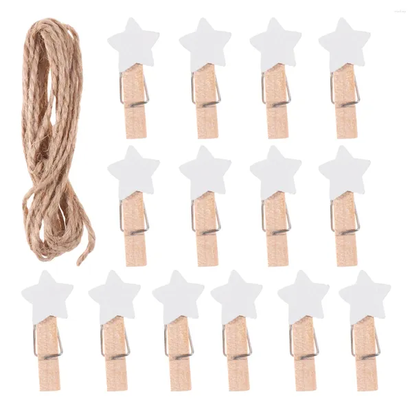 Cadres 100pcs pinces à linge en bois forme d'étoile tenture murale clips photo pinces à linge artisanat avec corde blanche