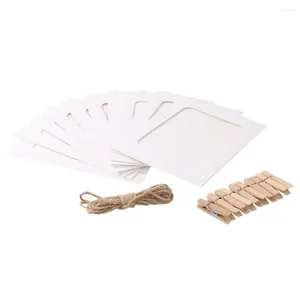 Cadres 10pcs 5 pouces papier photo cadre kraft créatif décoratif carton po avec clips en bois et ficelle pour l'école à la maison