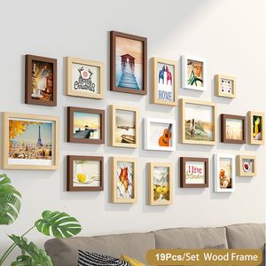 Frames 14 or 19Pcs Set Wood P o For Pictures Wall Picture Frame Wooden Hanging Decor Wedding Party Home 230810