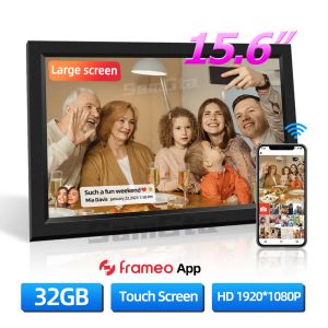 Frames de 15,6 pouces WiFi Frameo Frame photo numérique 32 Go Smart Digital Picture Frame avec 1920x1080 IPS HD TOCK ÉCRAN