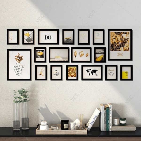 Marcos 18 piezas de madera marcos para decoración de pared marco de fotos blanco negro colgando con plexiglás clásico marco de madera decoración de fotos