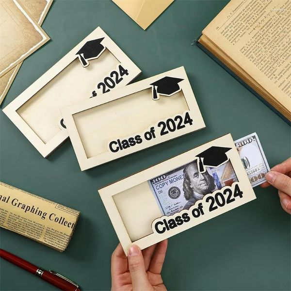 Frames 1pc Boîte-cadeau Graduation Boîte en bois Caisse 2024 Grade enveloppe Money Wallet Premium DIY MO