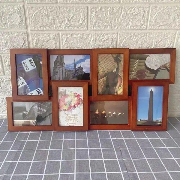 Frames 1PCS combinaison de 8 pouces 8 pièces Creative PO Frame Home ins Style Modern Art Wood Image décorative