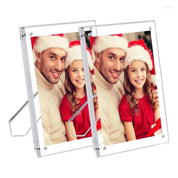 Frames 2 packs Image acrylique de 5x7 pouces avec un cadre PO magnétique transparent Stand Clear