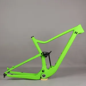 Frames 29er Boost Suspensión XC MTB Marco FM027 Disco Freno BSA Fibra de carbono verde fluorescente T700 Tarlaje máximo 29er x 2.35