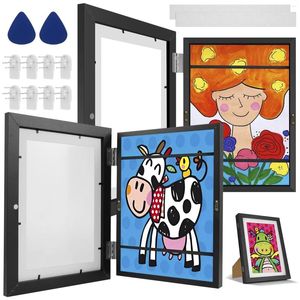 Frames 2pcs Kids Art Frame A4 Open d'ouverture PO avec stand en bois affichage pour 100 images Image