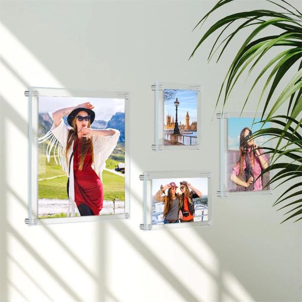 Frames 2pcs Stand d'affichage magnétique acrylique transparent avec 4 ensembles de clous publicitaires pour le mur de la maison de bureau