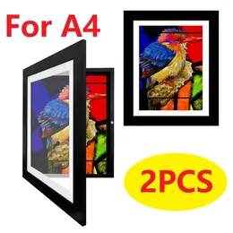 Cadres 2pcs cadre photo d'art en bois pour 150 photos - A4 ouverture avant modifiable PO affichage enfants enfants dessin d'art