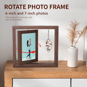 Frames à 360 degrés Rotation Burr Cadre d'affichage PO gratuit Double face en bois 6 en image Ornement de bureau cadeau de la Saint-Valentin