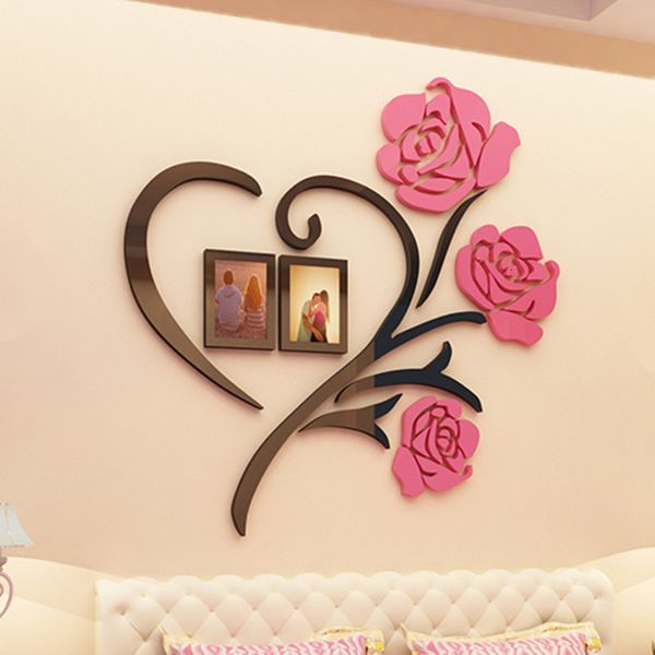 Frames 3d créatifs de fleurs de rose de rose décalcomanies de mariage salle de mariage romantique décoration acrylique p autocollants vivants bricolage mural art 230810