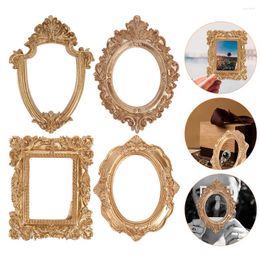 Frames 4 PCS Ornements décoratifs Gold Picture Affiche étagère miniature Vintage Golden PO résine