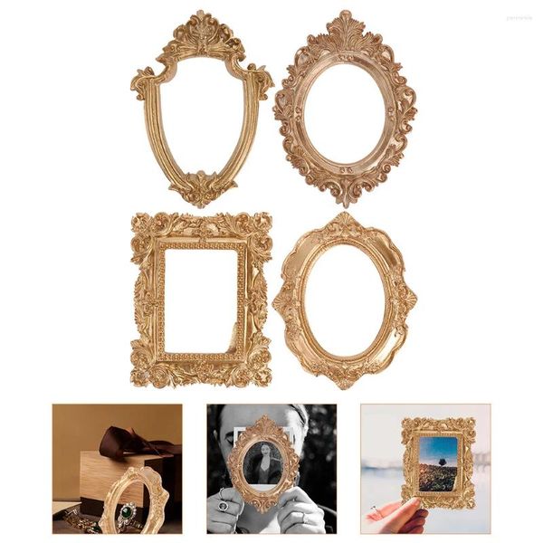 Cadres 4 pcs Ornements décoratifs Po Display Gold Picture Stand pour étagères en résine