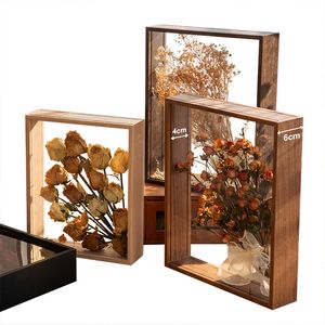 Frames 4cm Deep Transparent Shadow Box Bouquet Display Flower Case for Crafts 3D Picture Memorabilia Memory Wooden Tabletop 230810