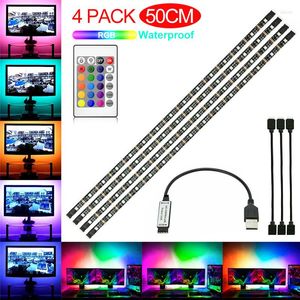 Cadres 4x50cm étanche TV rétro-éclairage Led bande RGB 5V USB bande bricolage coloré 30LEDS/M SMD Flexible avec 24 touches télécommande