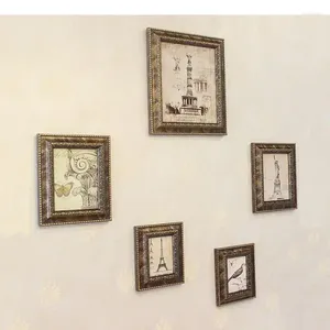 Frames 5 stks/set Bloemtextuur Fotolijstset Imiteren Houten Muurophanging Po Punch-vrij ingelijst Vintage Home Decor