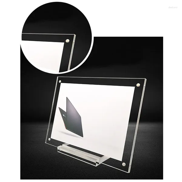 Marcos de 5 tamaño marco PO Cristal transparente Transparente con pantalla base no tóxica Price Tag Card de mesa Pos de boda Pos