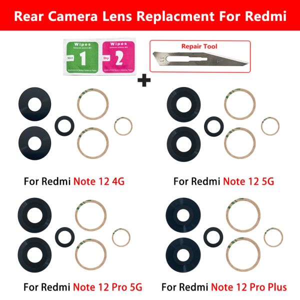 Frames 50pcs, objectif en verre de caméra d'origine avec autocollant de colle + outils de réparation pour Xiaomi Redmi Note 12 4G / Note 12 Pro Plus / Note 12S 4G