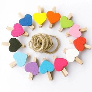 Cadres 50pcs pinces à linge en bois coeur po clips tenture photo piquets artisanat pour la fête de mariage à la maison avec corde