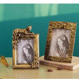 Frames 6/7 inch Luopard Decoratieve rand Po frame goud voor foto's nachtkastje tabletop familie portret ornamenten home decor