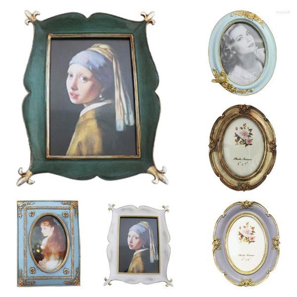 Cadres 6 pouces 7 cadre photo résine européenne Vintage Po ovale RectangleShape pour cadeau de mariage décor à la maison