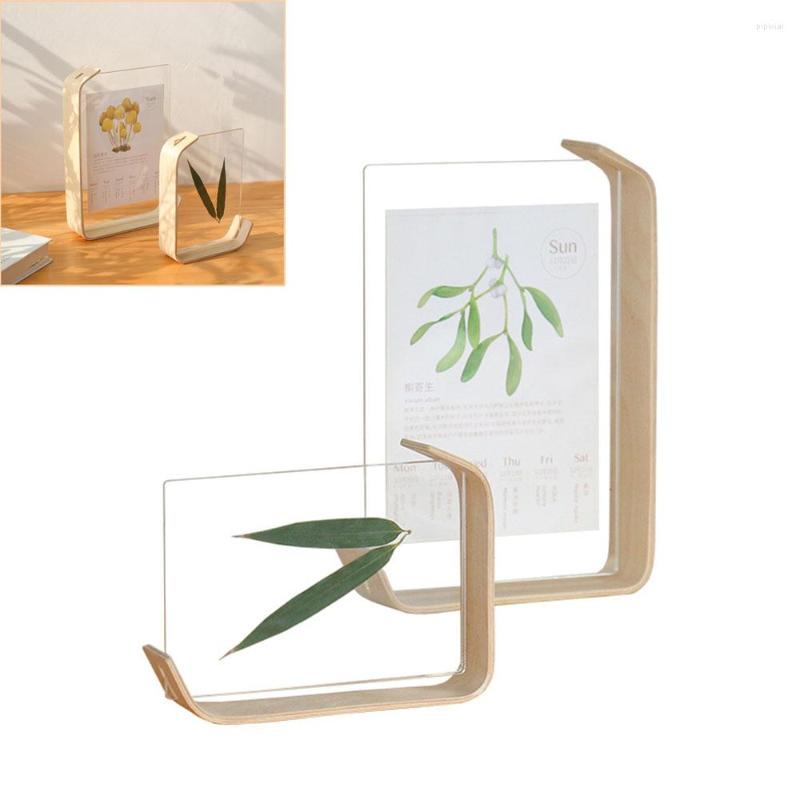 Frames 6-inch Originele Houtkleur Acryl Po Frame Transparant Massief Houten Desktop Ornamenten Herbarium Display DIY Geschenken Home Decor