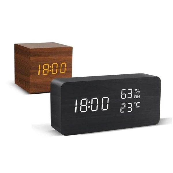 Frames Rédacteur LED LED Table de montre en bois Contrôle de la voix Digital Wood Despertador USB / AAA Alièrement électrique Horloges de bureau de bureau Drop délivre otzb5
