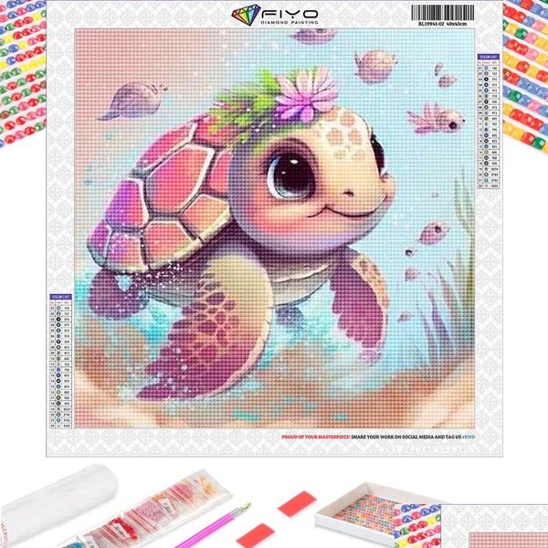 Marcos y molduras Marco Diamante Pintura Linda Flor Tortuga 5D FL Taladro Bordado Dibujos animados Animales Rhinestone Imágenes Decoración para el hogar DH1HS