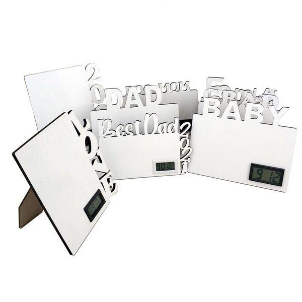 Cadres Et Moulures Sublimation Blanc Horloge Électronique Po Cadre Album Transfert De Chaleur Personnalité Lettre Diy Bureau En Bois Decoratio Dhn4L