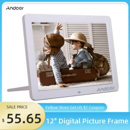 Frames Andoer 12 "Wide Screen Digital Picture Frame Digital Album 1280*800 Elektronisch fotolijst met afstandsbediening Meerdere functie