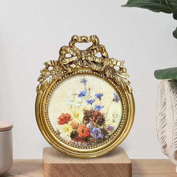 Frames Antique PO Cadre Round Bowknot Bowknot Elegant Gallery Resin Small Tablet Top Table Top Topped Paging pour Home Decor Ideas Gift Ideas