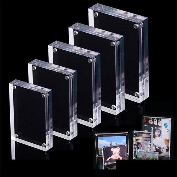 Cadres Arrivée Double face Clear Crystal PO Cadre Bureau Set Acrylique Aimant Image Pièces Utiliser Magnétique 201212 Drop Livraison Accueil Gar Dhz1E