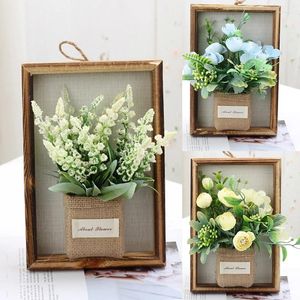 Frames Artificial Flower Plant PO Cadre Ornements 3D Picture de bois Créative Spécimen Box Hortensea Mur Decor