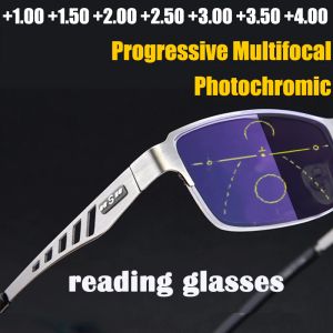 Frames Ajustement automatique des lunettes de lecture multifocal photochromiques hommes Progressive Ray Ray Business Spectacles Halfframe +4.0
