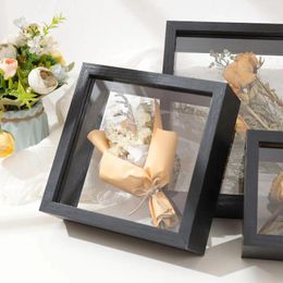 Frames Black Wood Frame Home Tabletop Decoration Picture Square Square Transparente Florée flottante (pas de fleurs)